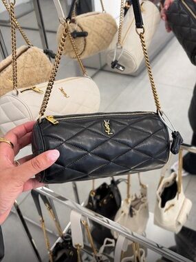 Saint Laurent Black Quilted Leather Chain Cylinder Bag